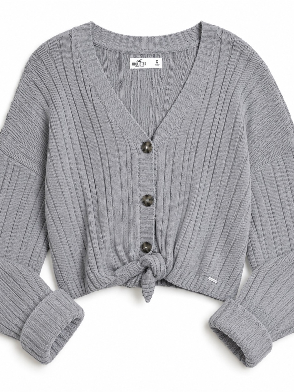 Hollister NWT Gray Ribbed Tie Front Cropped Cardigan Sweater S